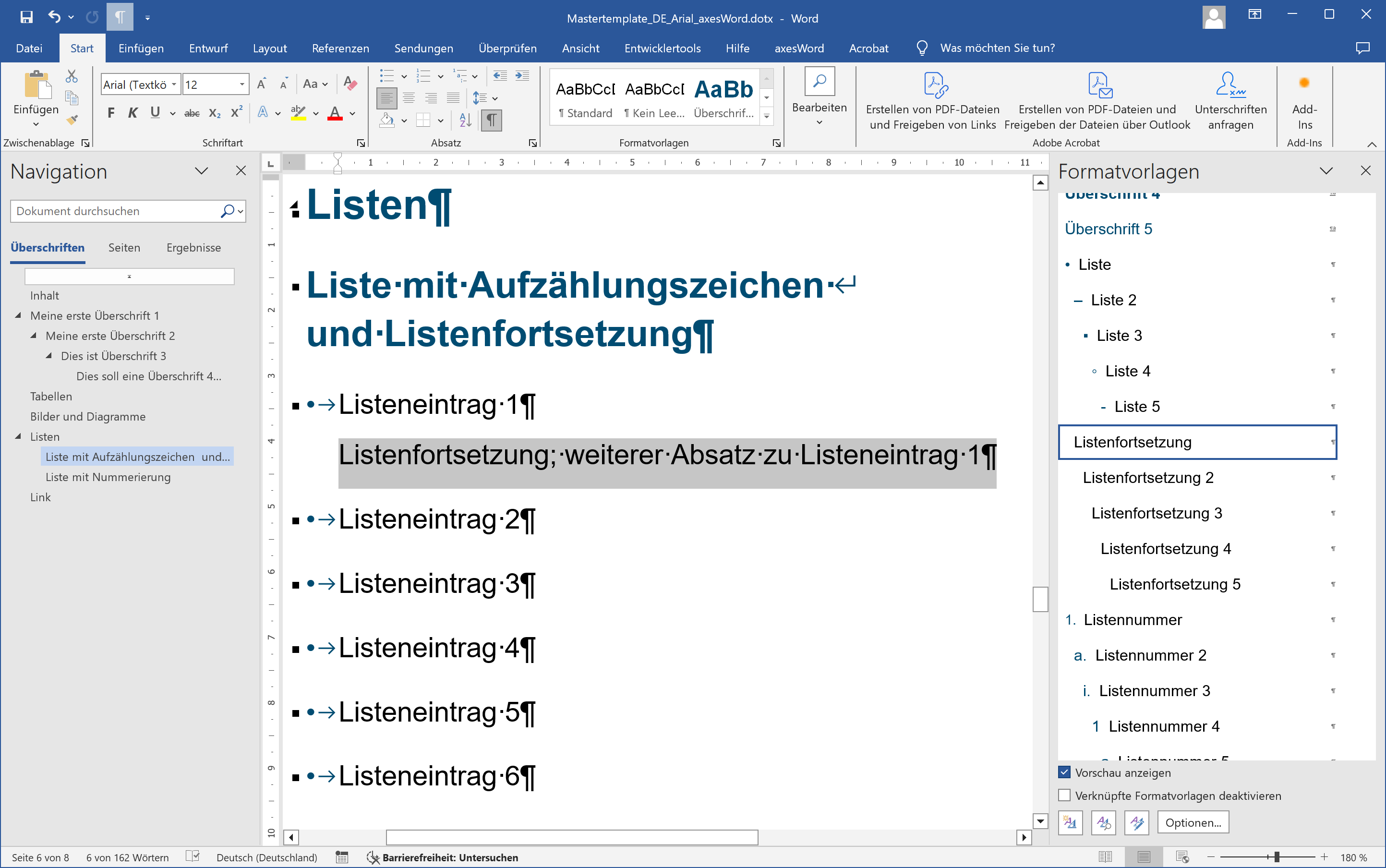 Word-Fenster: Einfache Liste mit Aufzählungszeichen mit Listenfortsetzungsabsatz
