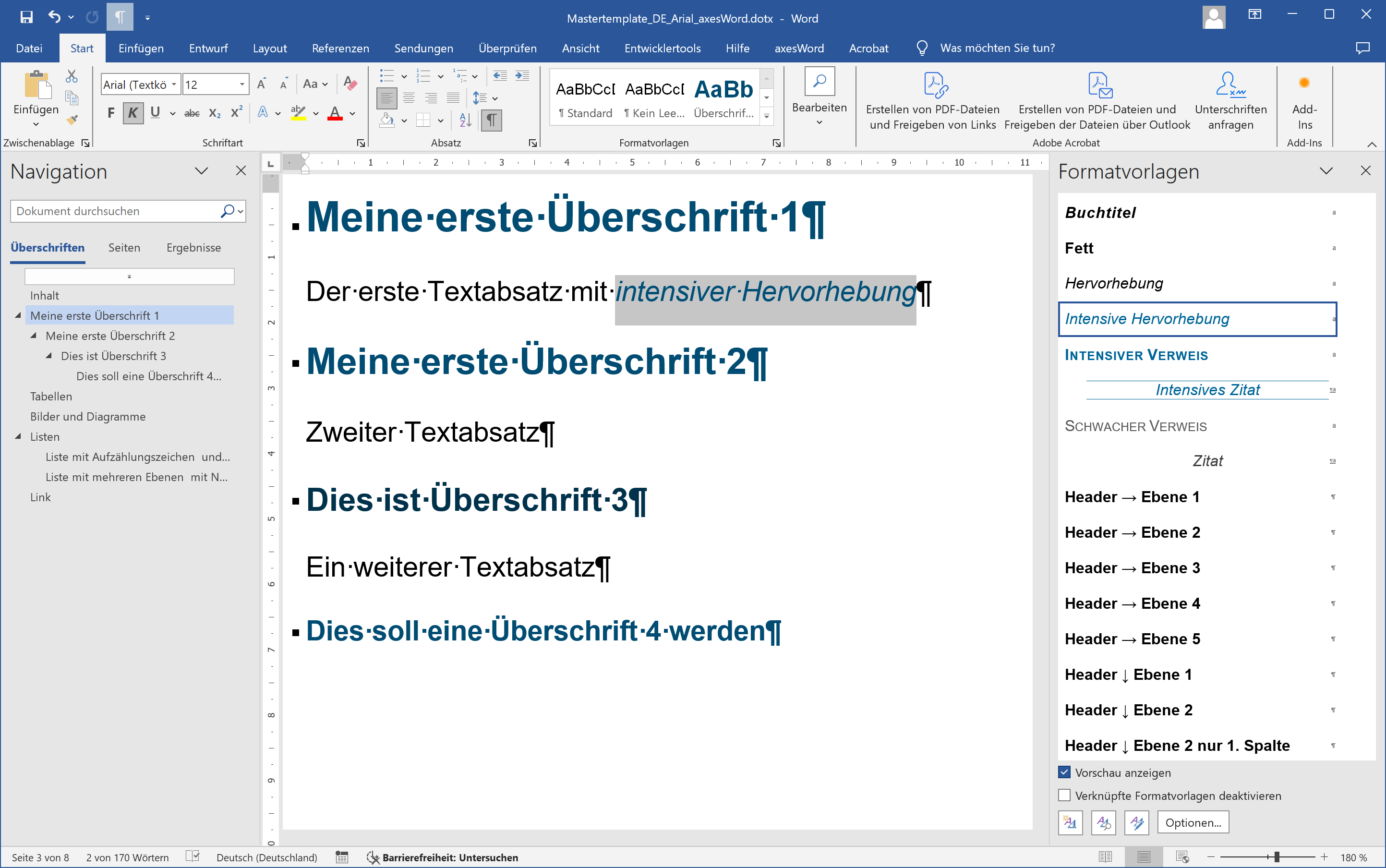 Word-Fenster: ein Absatz mit zwei selektierten Wörtern mit einer Zeichenformatierung