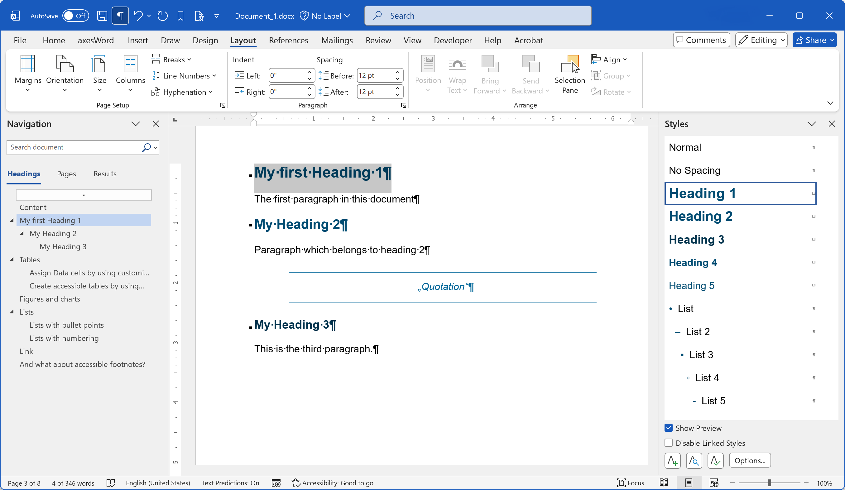Word window with headings and paragraphs