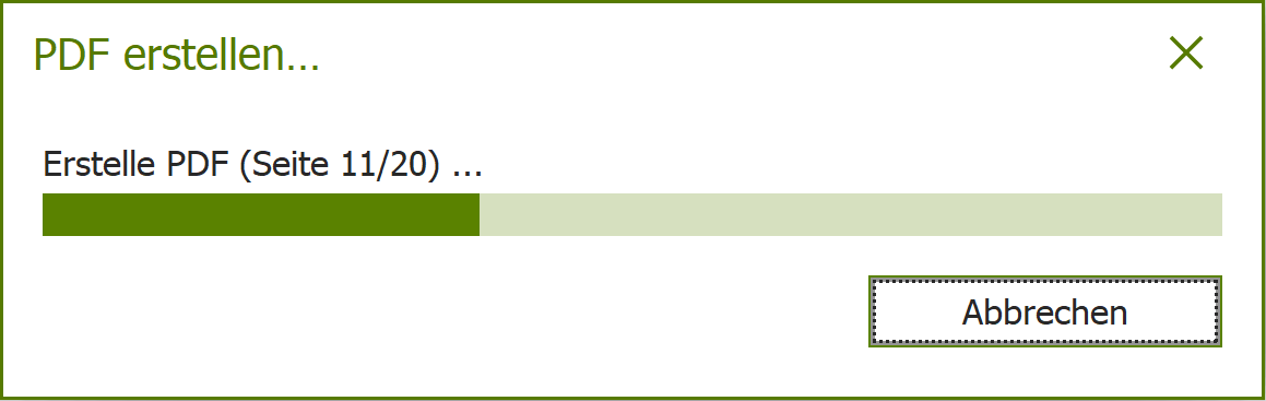 Dialogfenster 'PDF erstellen': Erstelle PDF