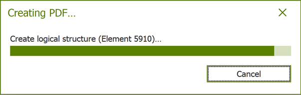 Dialogue box 'Creating PDF...': Create logical structure
