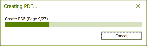 Dialogue box 'Creating PDF...': Create PDF