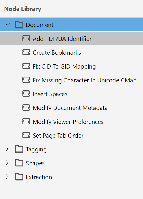 Screenshot: Node Library task pane