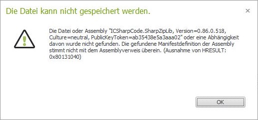 Fehlermeldung: Die Datei kann nicht gespeichert werden. (ICSharp-Fehler)