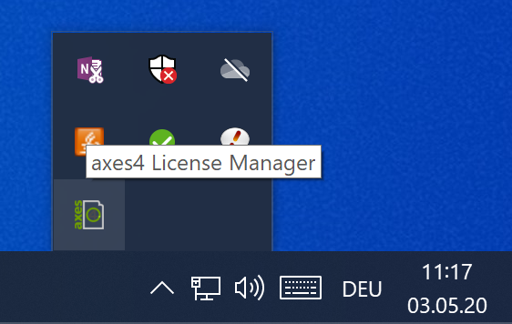 Windows Tray mit selektiertem axes4 Icon