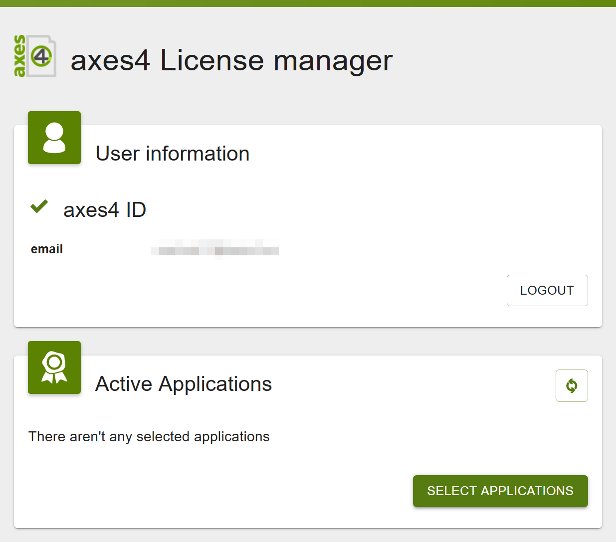 Screenshot of License Manager: Card Active Applications, no activation date