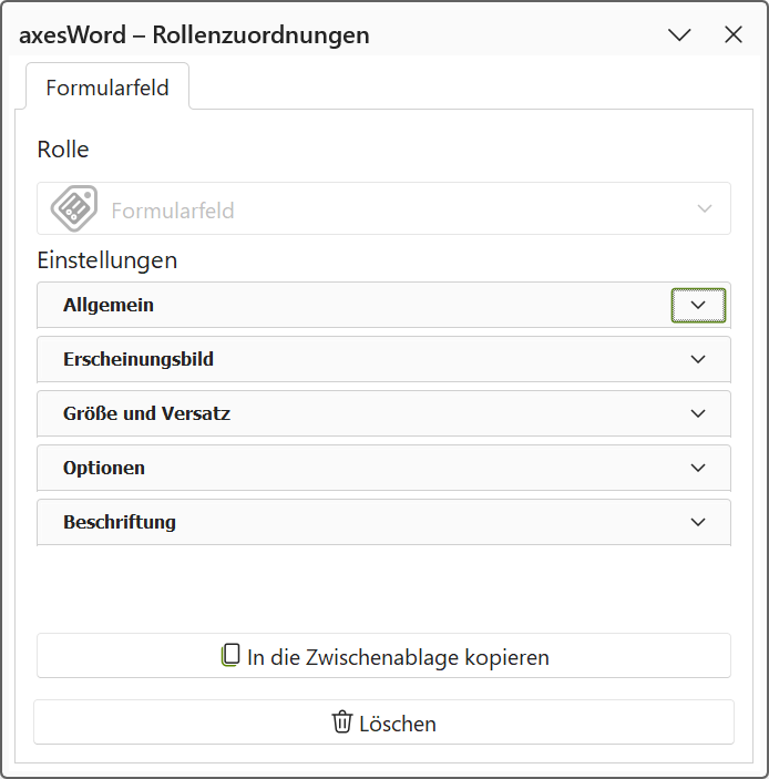 Aufgabenbereich 'axesWord - Rollenzuordnungen': alle Optionengruppen sind zugeklappt