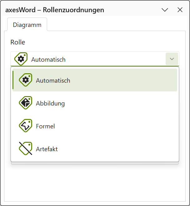 axesWord - Rollenzuordnungen: Menü aller Rollen für ein Diagramm