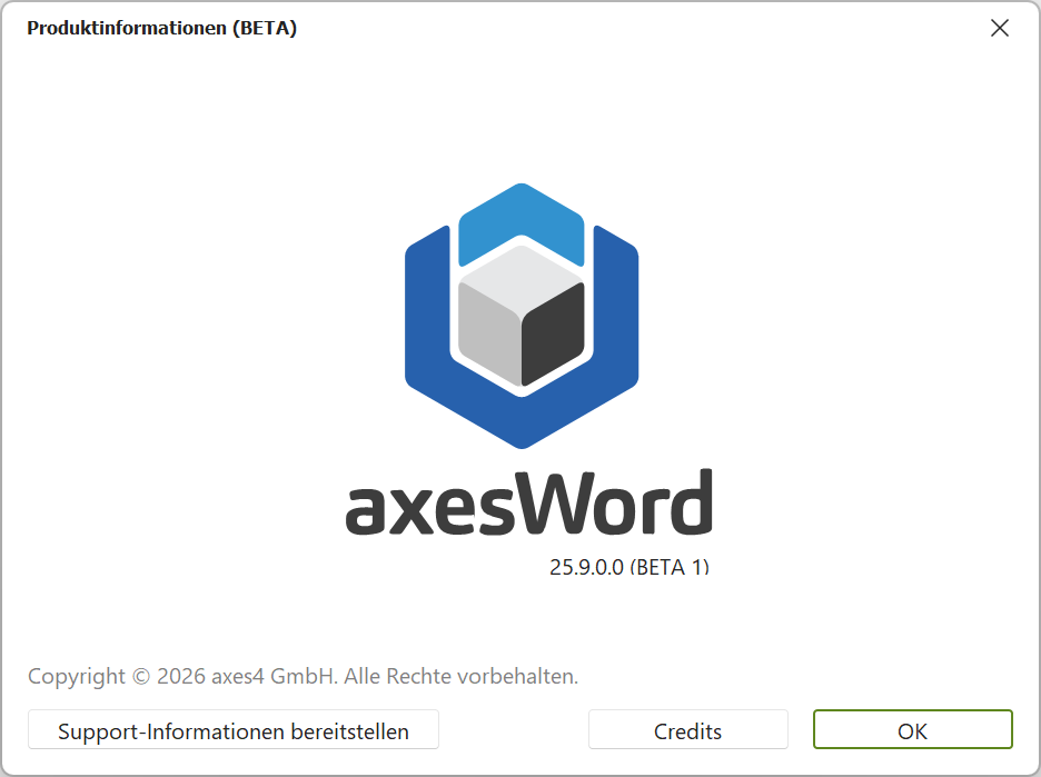 Dialogfenster: Produktinformationen