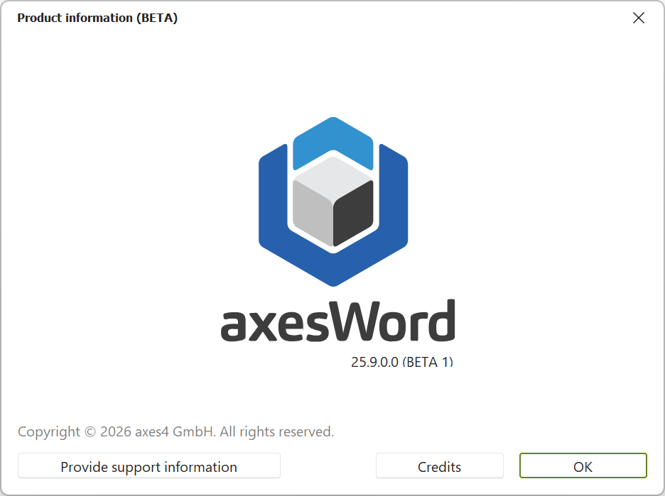 Dialog box: Product information