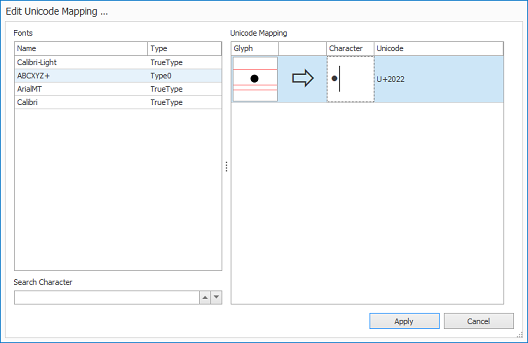 Dialog box: Edit Unicode Mapping_Mapping added