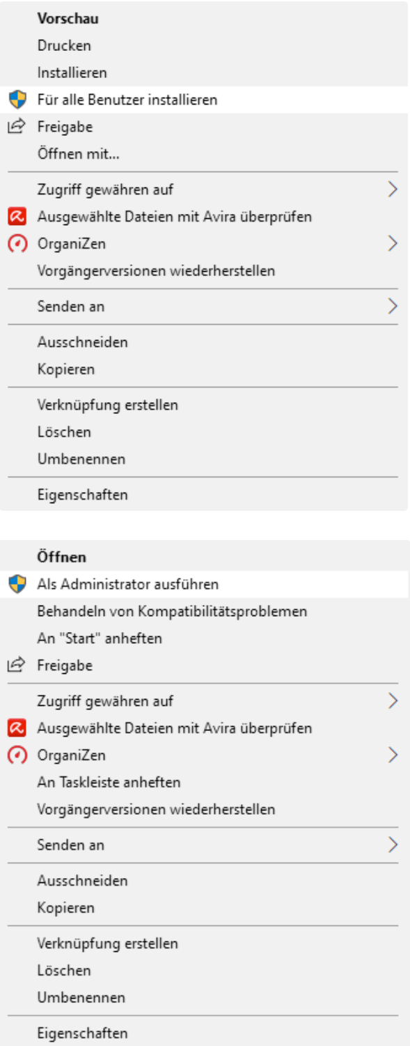 2 Screenshots mit Windows-Kontextmenüs nach Rechtsklick auf eine Font-Datei