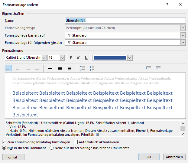 Bildschirmfoto: Word-Dialogfenster 