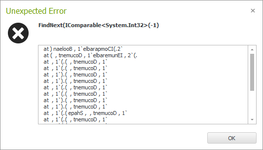 Dialog box: Unexpected Error FindNext(IComparable<System.Int32>(-1)