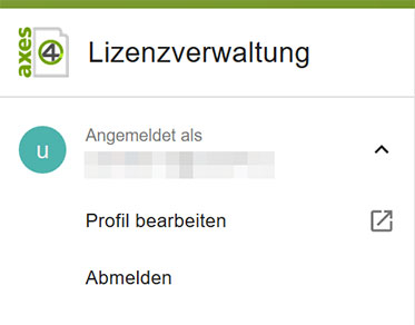 Geöffnetes Aufklappmenü der axes4 ID mit den Menüoptionen „Profil bearbeiten“ und „Abmelden“.