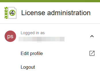 Open axes4 ID drop-down menu with the menu options “Edit profile” and “Logout”.