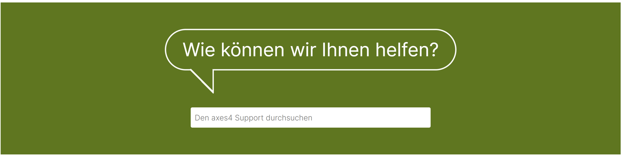 Screenshot: Eine weiße Sprechblase auf grünem Hintergrund mit dem Text „Wie können wir Ihnen helfen?“, darunter eine Suchleiste.