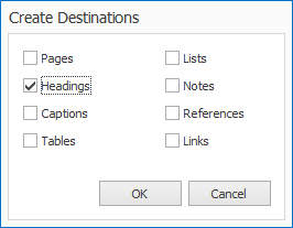 Dialog box: Create Destinations